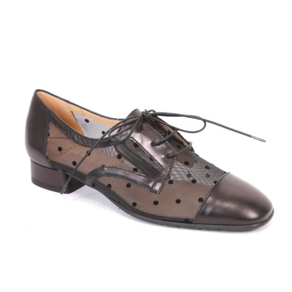 Luca Grossi 567c Black Leather / Mesh Classic Flat Shoe